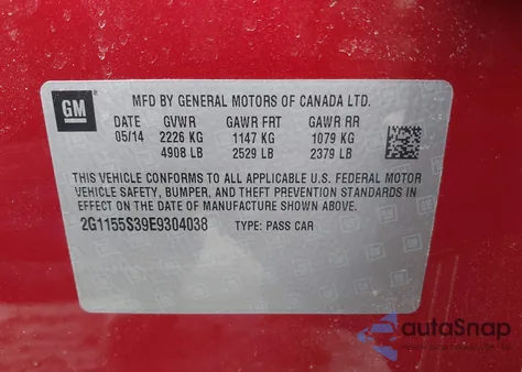 2014 Chevrolet Impala 2Lz from USA, damaged, VIN 2G1155S39E9304038